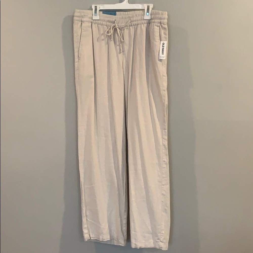 Mid-Rise Wide-Leg Linen-Blend Pull-On Pant